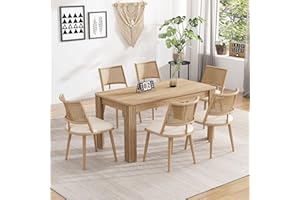 Merax Lot de 6 chaises de salle à manger, de cuisine, avec siège en polyuréthane et dossier en rotin, rembourrées pour salle à manger, salon et chambre à coucher, beige