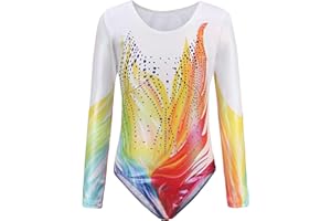 Cucudy Leotardos de gimnasia para niñas, color blanco, amarillo, azul, verde, morado, rosa, arco iris, degradado, sin mangas, leotardo de baile, ballet y gimnasia, atlético para niñas de 5 a 12 años