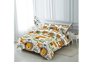 ETREXONLINE Juego de Funda Nórdica 4 Piezas Cama 150 Microfibra Suave Transpirable - 1 Funda Edredón 240x220 cm, 1 Bajera 150x200+28 cm y 2 Fundas de Almohada 50x90 cm (Safari)