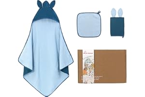 amo nenes Baby-Kapuzenhandtuch-Set, 100% Baumwolle, sehr weich, saugfähig, große Größe 85 x 85 cm, Babyparty, 3-teiliges Set, Baby-Geschenk für Neugeborene, Kleinkinder, Jungen und Mädchen