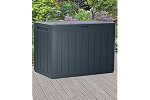 URBNLIVING Anthracite 190L Wood Design Outdoor Storage Box Garden Patio Plastic Chest Lid (Vertical Stripes, Pack of One)