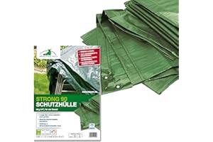 Rainexo Abdeckplane für Gartenmöbel / Wetterschutzhaube hochreißfest, Grün, für 4 stapelbare Sessel 0.65 x 1.15 x 0.68 m