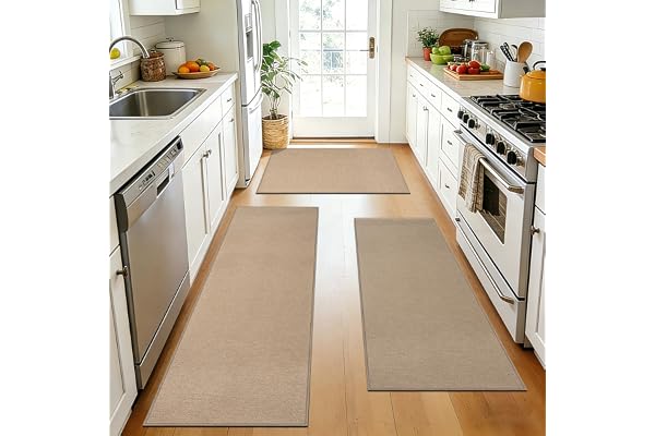 Kapslpad köksmattor 3 stycken, halkfri smutsfångande matta, köksmattor, tvättbar kökslöpare, juteutseende matta, hall, absorberande kökslöpare för kök, hall, tvättstuga