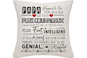 Bommex Cadeau d'inspiration pour Papa Père Rappelle-toi Toujours Que Tu ES Plus Courageux Que Tu Ne Le Crois Tu ES Génial Housse de Coussin pour Papa Anniversaire Fête des pères Cadeau de Noël (Papa)