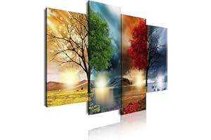 DekoArte 248 - Quadri moderni Stampa di Immagini Artistica Digitalizzata | Tela Decorativa Per Soggiorno o Stanza da letto | Stile Paesaggio quattro stagioni dell’anno Alberi Rossi | 4 Pezzi 120x85cm