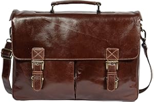 A1 FASHION GOODS Mens Real Leather BROWN Briefcase Shoulder Laptop Documents Satchel Office BAG Varna