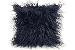 cushion mania Luxury Shaggy Faux Fur Covers or Cushions Large Fluffy Decorative Throw Pillows for Sofa and Bed Super Soft Long Hair Plush Cushions 17"x17" or 21"x21" (Navy Blue, 21"x21" Cover Only)