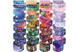 Voolcaoo 52 Rollen Washi Tape Set, Goldfolie Galaxy Washi Tape für Journaling Supplies, 4 Größe Dekoratives Klebeband für Scrapbooking, Journal Set, Handwerk, Fotoalbum, Geburtstag