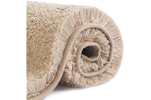 VANZAVANZU Non Slip Bath Mat Thickened Bath Rug for Bathroom Absorbent Ultra Soft Bathroom Mat Rug Fluffy Microfiber Bedside Carpet Floor Mat, Quick-drying, Machine Washable - 40 x 60cm (Beige)