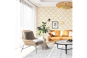 JOLIHOME Carta da Parati Autoadesiva Geometrica con Trama a Ventagli Dorati Carta a Contatto Impermeabile da Attaccare e Staccare Rotolo di Pellicola Vinilica Rimovibile per Bagno Cucina 44,5x500cm