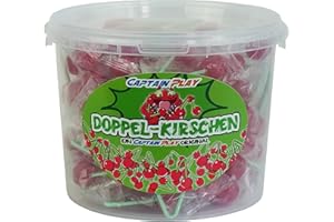 CAPTAIN PLAY Lecca-Lecca Doppio, Gusto Ciliegia selvatica - circa 70 Pezzi in Mini Bustine, ideali per Caramelle Compleanno Bambini, 945g Candy Box