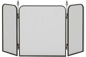 ‎HOMCOM HOMCOM Kaminschutzgitter, Faltbares Kamingitter mit 3 Paneelen, Funkenschutzgitter für Wohnzimmer, Schlafzimmer, Metall, 96 x 56 cm, Schwarz