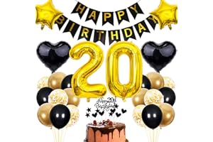 Cnrose 20. Geburtstag Dekoration,Schwarz Tortendeko Geburtstag 20 Jahre Mann,Party Deko Gold Schwarz,20 Geburtstag Männer Frau,Tortendeko 20. Geburtstag Frauen,Geburtstagsdeko 20 Jahre Mann