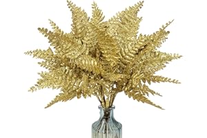 ‎OAIRSE Oairse 20er-Set Künstliche Farn Kunstpflanze Kunstzweig Weihnachten deko Glitzer, Weihnachten Blätter für Weihnachtsbaum Neujahr Ornamente, Künstliche Farn für Feiertags-Esstischdekoration, Gold