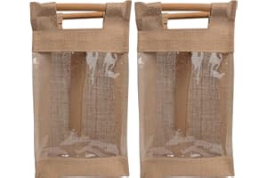 MIRAMAI Borsa Portabottiglie in Tela Juta Eco-friendly con Manici in Bamboo e Finestra Trasparente, Sacchetti Buste Eleganti e Resistenti per Bottiglie di Vino Spumante Champagne Feste (Naturale - 2 Pz.)