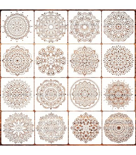 Set 9 Stencil Mandala Per Pittura A Punti - 13x13 Cm In PET Riutilizzabile - Maschere Per Decorazione Pareti, Scrapbooking E Artigianato Fai Da Te - Con 4 Pennelli