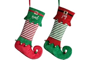 Valery Madelyn Weihnachtsstrumpfe 46cm 2er Set Stoff Nikolausstiefel Weihnachtsdeko Weihnachtssocken zum Befüllen und Aufhängen für Kamin Klassische Serie Thema Rot Grün Weiß