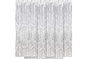 OHIYOO 5 Pack Silver Foil Fringe Curtain Backdrop, 3.2ft x 8.2ft Metallic Tinsel Foil Fringe Curtains, Tinsel Backdrop Streamers for Birthday Curtain Party Decoration Wedding Christmas Decoration (Silver)