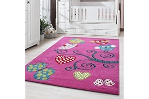 CARPETTEX TEPPICH Carpettex Kinderteppich Eule-Design Violett 160 x 230 cm - Kurzflor Teppich Kinderzimmer für Mädchen und Jungen Pflegeleicht Weich - Waschbarer Spielteppich Babyteppich Gaming Teppich Babyzimmer