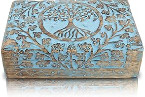 THE GREAT INDIAN BAZAAR Gran regalo de cumpleaños hecho a mano decorativo de madera caja de joyería árbol de la vida tallada joyería organizador caja de recuerdos, caja de tesoro caja de almacenamiento caja de 20 x 12 cm