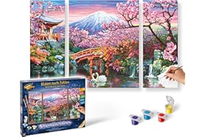 Schipper 609260751 Malen nach Zahlen - Kirschblüte in Japan - Bilder malen für Erwachsene, inklusive Pinsel und Acrylfarben, Triptychon, 50 x 80 cm