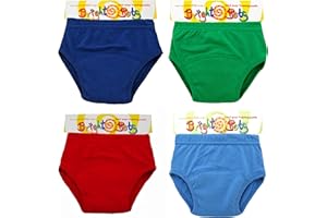 Bright Bots Potty Training Pants with Absorbent and Water Resistant Layer. Bright Pull On Washable Cotton Pants for Toddlers 4 Pack