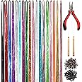 NIACONN 3600 Strands Hair Tinsel Kit with Tools, 18 Colors Heat Resistant Fairy Hair Glitter Tinsel Hair Extensions