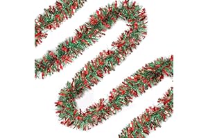 BELLE VOUS Espumillon Navidad Rojo y Verde - 12 m - Guirnaldas Decorativas para el Árbol - Adornos Navidad Metálico Brillante para Interior/Exterior - Decorar Fiestas, Hogar, Festivales, Oficinas