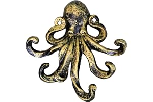 JJ PRIME - Octopus Key Holder for Wall | Animal Decor Key Hooks for Wall | Key Hooks Wall Mounted | Octopus Ornament Key Hook for Entryway, Hallway, Office (Gold)