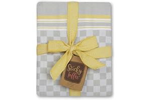 Sticky Toffee 100% Cotton Tea Towel - Mustard Grey Chequered Pattern, Pack of 5 | Kitchen Towel Set | Absorbent, Strong, Quick Dry & Machine Washable | For Home Decor & Bathroom Accessories