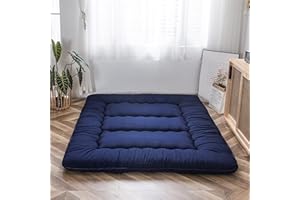 YOSHOOT Materasso giapponese per futon, tappetino per letto in tatami spesso, pieghevole, arrotolabile, per dormitorio, per letto (Blu Scuro, 150 x 200cm)