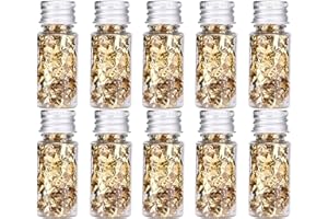 Duokon Lamina d'oro Alimentare, Scaglie di Foglia d'oro Raffinata, Foglia Oro Alimentare Multifunzione, per Alimenti Dessert Decorazione Artigianato, Regalo (10 Bottiglia)