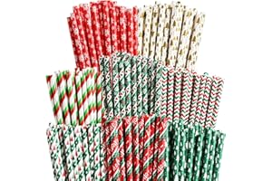 ALINK 200 Stück Weihnachts Papierstrohhalme, biologisch abbaubar, recycelbar, bunt, für Weihnachten, Geburtstag, Hochzeit, Partyzubehör