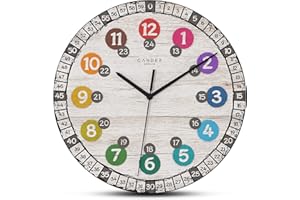 Cander Berlin MNU 7730 Kinderwanduhr Holz lautlos 30,5 cm geräuschlos MDF Lernzifferblatt Kinderzimmer Jungen Mädchen ohne Tickgeräusche