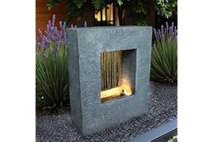 ARNUSA Fuente de jardín con iluminación LED, 65 x 53 cm, diseño de piedra, color blanco cálido