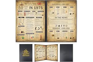 Yclekiqa 50th Birthday Gifts for Women and 50th Birthday Gifts for Men Cards Decorations for Women Vintage Age Year Old Framed Born in 1975 Poster Uk for Grandparents, Husband, Wife, Mom, Dad