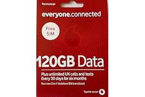 GENERIC 120GB Data Preloaded Vodafone Sim Card with Unlimited Calls and Texts for 6 Months, use in uk only