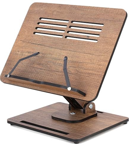 Support De Lecture En Bois Vigo | Réglable 3 Angles | Pour Livres De Cuisine, Recettes, Tablettes | Bois Noyer | Pliable Et Léger | 29x22 Cm