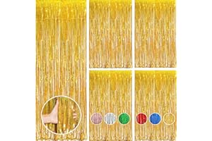 DIKARIYA Lametta Vorhänge Gold Deko, 5PCS 2M Lametta Vorhang Folien Hintergrund Dekoration für Geburtstag Vorhang Karneval Kostüm Hochzeit Abschluss Happy Birthday Party Deko