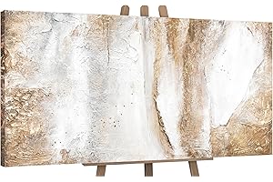 YS-Art Luxus Abstrakt Design Acryl Gemälde auf Leinwand Ästhetik handgemalt Wandbilder Wohnzimmer modern Wohndekor Bilder Büro Gold Beige echte Kunst 100x50 cm