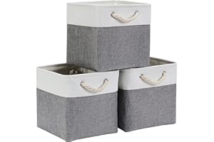 Mangata Cajas de Almacenaje, Cestas Almacenaje de Tela para Ropa, Armarios, Estantes, Juguetes, 28x28x28 cm (Plegable, 3X, Gris Blanco)
