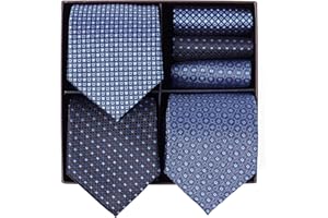 BRERA 67-3 Pezzi Cravatta Uomo elegante + 3 Pezzi fazzoletto da taschino uomo, Set uomo con confezione regalo, Cravatte e Pochette Classiche