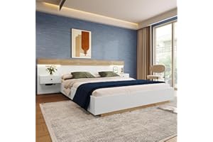 ‎FEZTOY FEZTOY Doppelbett Bettanlage mit 2 Nachtkommoden & USB C Steckdose 160 x 200 cm - Holzbett Schlafzimmer Komplett-Set in Eiche Sonoma, Ohne Matratze (mit 2 Nachttischen, 160x200)