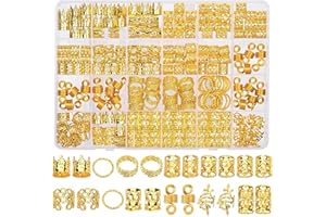 Szaboviktoria 220 Pezzi Accessori Capelli,Gioielli per Capelli,Accessori per Capelli,Anelli per Capelli,Accessori Pirata Donna,Treccia Anelli Clip,Oro