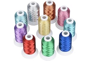 Simthread Kit di fili metallici per macchina da ricamo, 10 colori essenziali, 500 m (550Y), per ricamo computerizzato e cucito decorativo, Essential 1