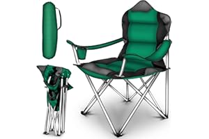 TRESKO Campingstuhl faltbar bis 150 kg | Angelstuhl Faltstuhl Klappstuhl mit Armlehnen und Getränkehalter (Grün)