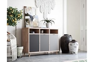 Newfurn Kommode Grau Eiche Hirnholz Sideboard Modern Vintage - 120x88x40 cm (BxHxT) - Highboard Anrichte - [Conni.Three] Wohnzimmer Schlafzimmer Flur Esszimmer