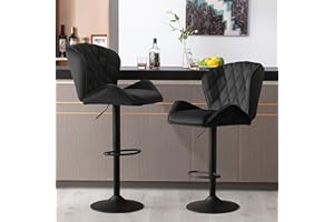 Fantasylab 2 Barhocker Tresenhocker, Gute gepolstert, Höhenverstellbar, Drehbar, Höhenverstellbar, 360° Drehbar,mit Rückenlehne und Fußstütze Belastbarkeit 120kg, 2 x Hocker in Schwarz