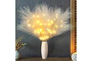 ‎JOOMER Joomer Leuchtende Pampasgras Groß, 70cm 3 Stück Pampasgras Künstliches Blumen Strauß, 36 LED Lichterkette Batteriebetrieben Boho Home Deko für Hochzeit Wohnzimmer Schlafzimmer Tisch(Beige)