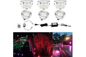 CHNXU 6 Spot LED Eclairage Extérieur Encastrable Sol Terrasse Bois,45mm Spots Encastré Extérieur Fait en IP67 DC12V 1W Avec Alimentation EU Pour Jardin Escalier Patio RGB